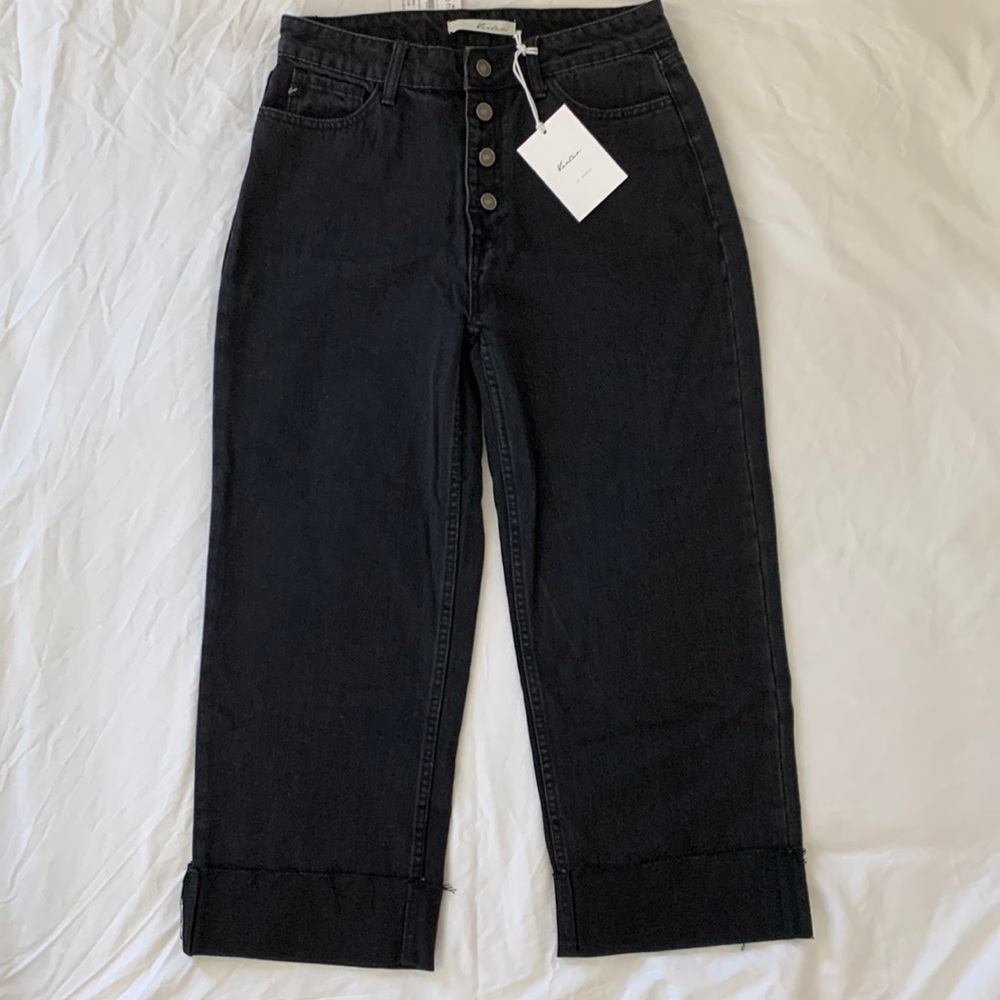 NWT Kancan Black Wide Leg Cuff Jeans